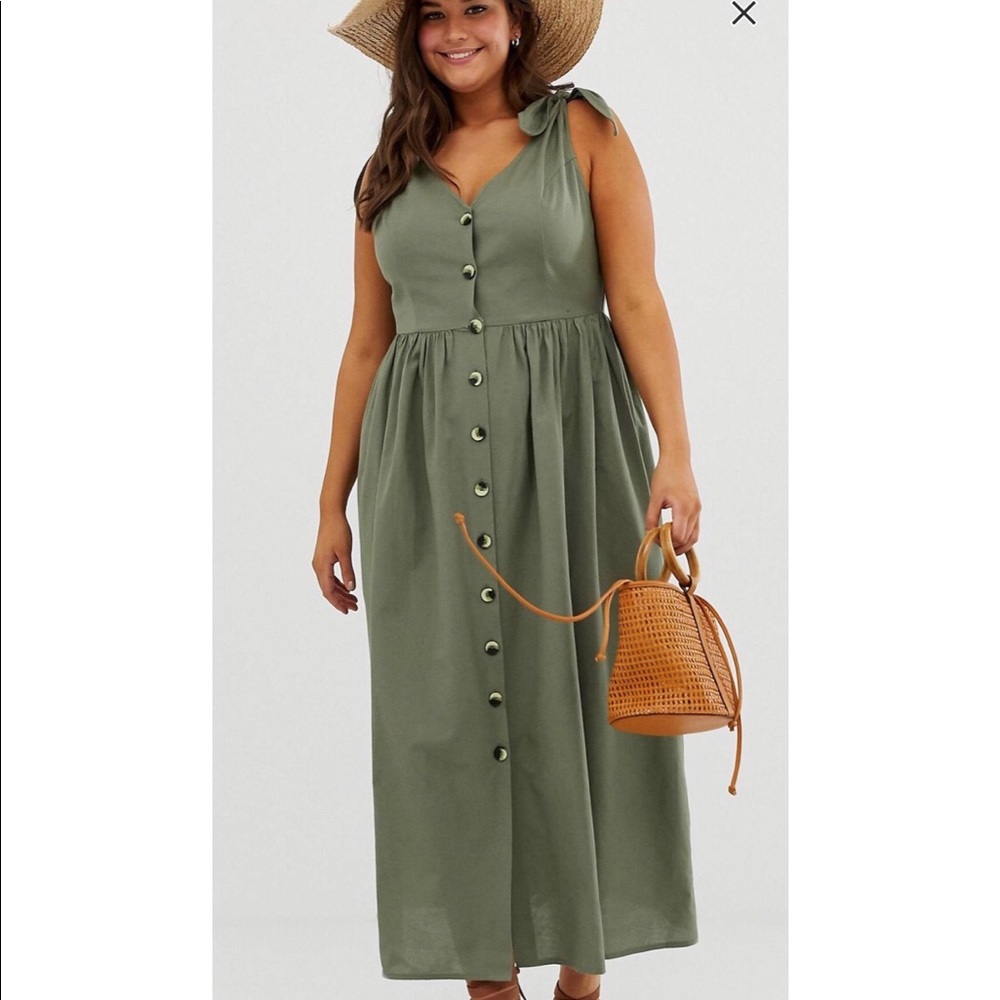 Asos Curve khaki cotton maxi dress . Sz 18